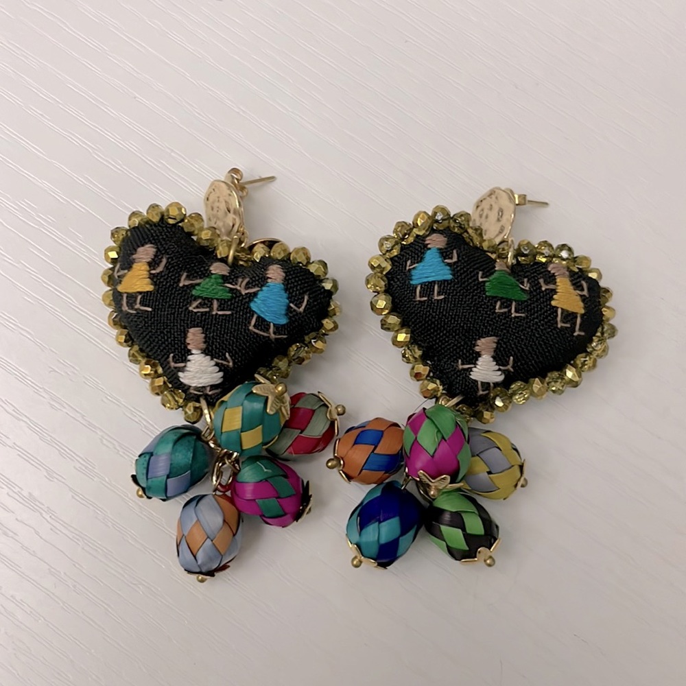 Fun Mexican native embroidered earrings with palm tree adornments.
